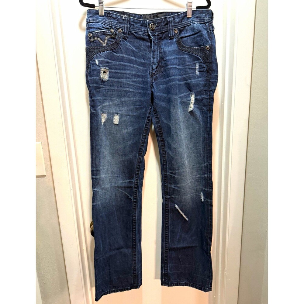 Affliction Black Premium Blake Relaxed Straight Jeans Distressed 33x34